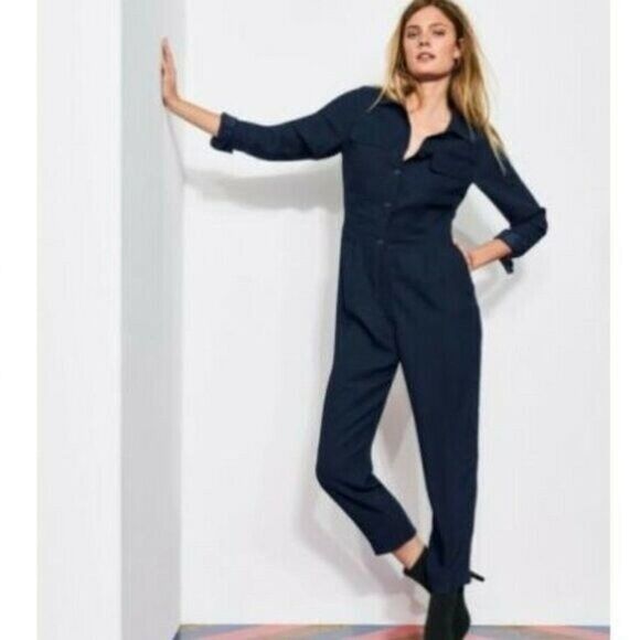 Boden Womens Zada Jumpsuit Straight Leg US 6 UK 10 Navy Blue Long Sleeve NWT - Picture 1 of 5